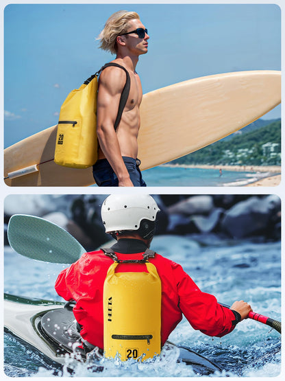 HEETA Waterproof Dry Bag with Front Zippered Pocket for Women Men, Roll Top Lightweight Dry Storage Bag Backpack for Travel, Kayaking, Boating, Rafting, Camping, Hiking & Beach (Yellow, 5L)