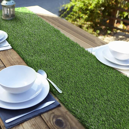 Aneco Artificial Grass Table Runners Carpet Roll Synthetic Grass Table Runner 12 x 36 Inch Grass Tabletop Decoration for Spring Fall Summer Holiday, Baby Shower, Wedding, Birthday, Banquet
