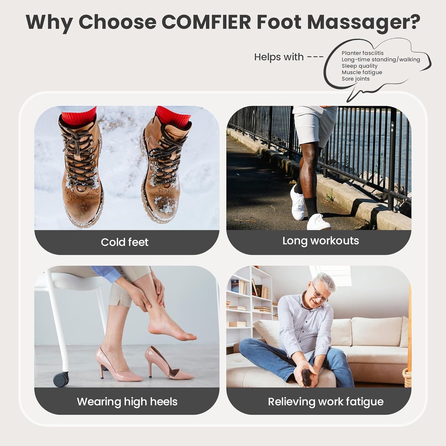 COMFIER HSA Eligible Shiatsu Foot Massager Machine with Heat, FSA Foot Massager for Neuropathy Plantar Fasciitis, Deep Kneading Feet Massager with Heat, Relax for Home Office,Up to Men Size 13