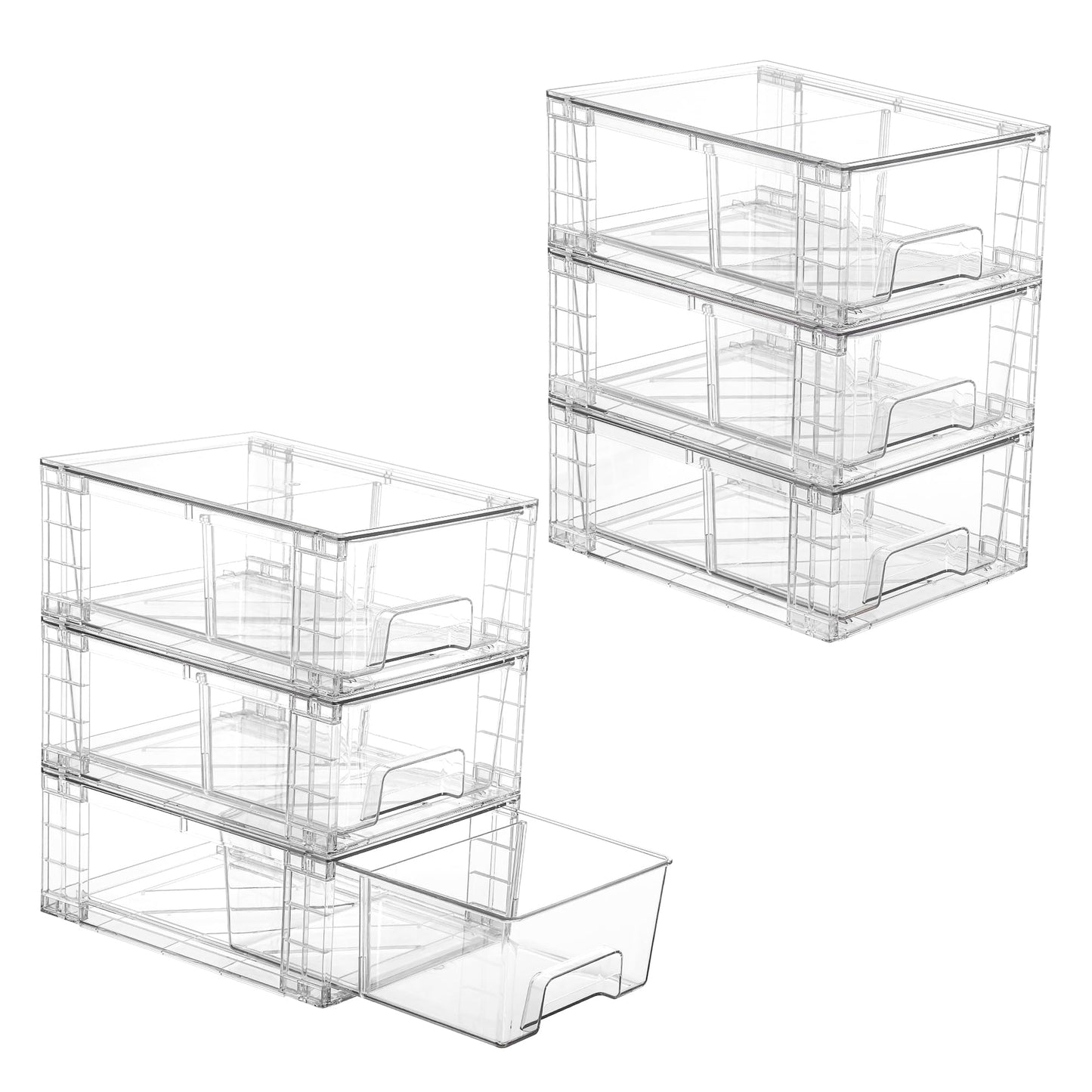 Vtopmart 4Pack Large Stackable Kitchen Pantry Storage Drawers, Clear Organizer Bins with Handles, Acrylic Drawer Organizers for Kitchen Pantry, Bathroom Undersink, Cabinet Organization and Storage