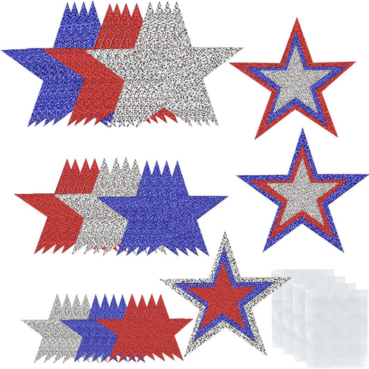 Aflyu 63 Pieces Patriotic Star Cutouts Red White and Blue Glitter Star Paper Cutouts Kit 4th of July Decoration for Independence Day Bulletin Board Classroom Wall Party Decoration Supply (Color A, 63)