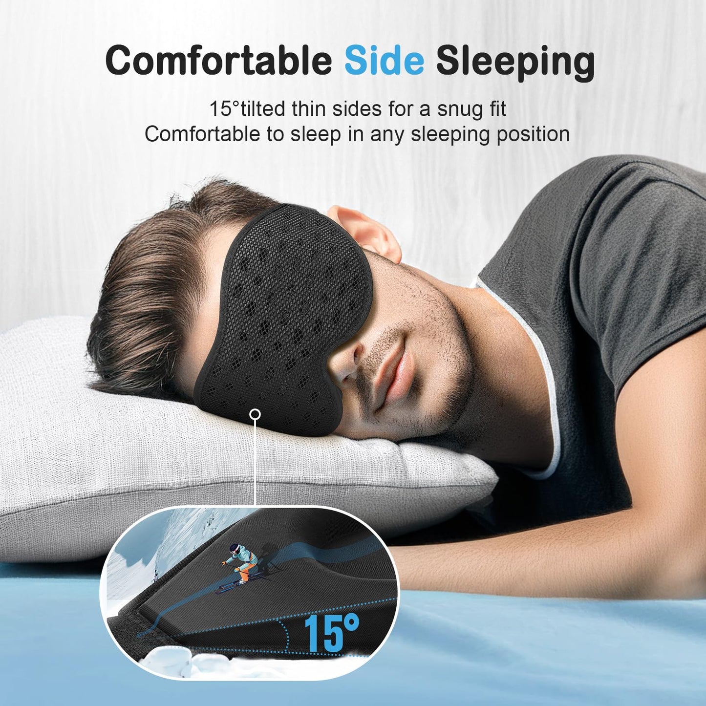 LitBear Breathable Sleep Mask, 3D Eye Mak Sleep for Side Sleepers Women Men, Light Blocking Sleeping Mask with Adjustable Strap, Soft Lightweight Eye Cover for Travel, Night Work, Nap, Office - Blue