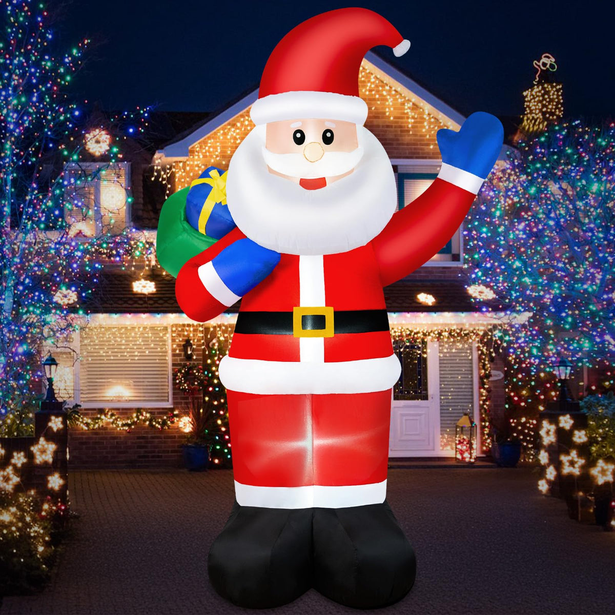 B&D 8FT Christmas Inflatables Santa Claus Outdoor Decorations, Christmas Blow Up Santa Yard Decorations Built-in LED Lights Inflatable Christmas Decorations for Holiday Xmas Party Garden Patio Lawn