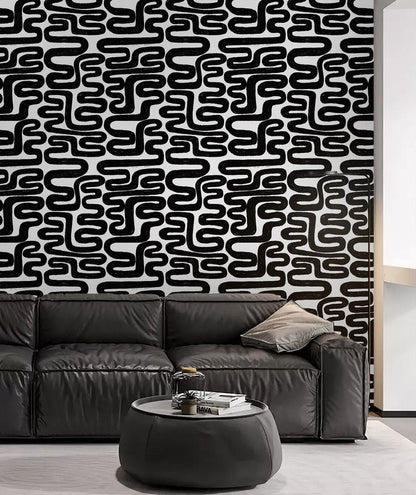 Peel and Stick Wallpaper Black and White Wall Paper Modern Geometric Self-Adhesive Removable Contact Paper Thicken Waterproof Easy to Clean Decorative for Bedroom Bathroom Film 17.3in x 78.7in