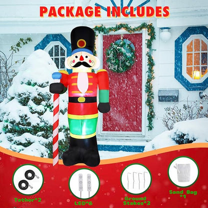 8 FT Giant Christmas Inflatables Nutcracker Outdoor Decorations, Nutcracker Soldier Inflatable with Led Lights Xmas Blow up Yard Decorations for Square Lawn Garden Patio Holiday Party Decor