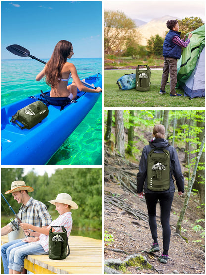 HEETA Dry Bag Waterproof for Women Men, Roll Top Lightweight Dry Storage Bag Backpack with Phone Case for Travel Swimming Boating Kayaking Paddle Board Camping Beach Accessories (Pitch Green, 30L)