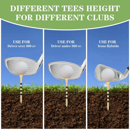 Seticek Natrual Wooden 2-3/4" Golf Tees 100 Pack,Biodegradable Bamboo Golf Tees,More Sturdy and Stable,Natural Color