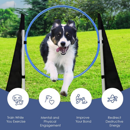 Houseables Dog Agility Course Backyard Set, Dog Agility Equipment, Obstacle Course Backyard, Training and Exercise Equipment, Play Tunnel, Weave Poles, Jumps, Pause Box for Playground, Park, Indoor