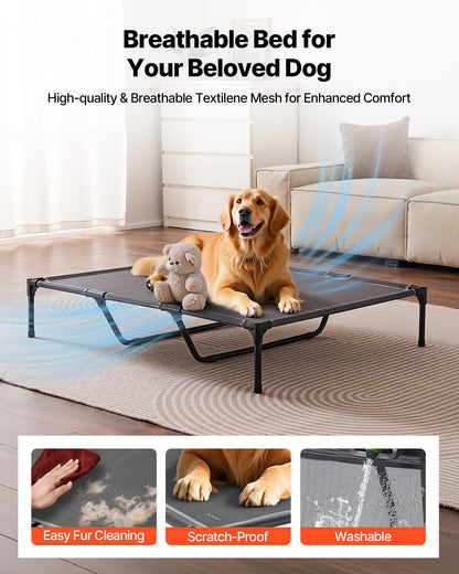 VEVOR Elevated Dog Bed for Large Dogs, Portable Raised Dog Cot with Steel Metal Frame and Breathable Teslin Mesh, Indoor & Outdoor Pet Cooling Raised Hammock Bed, XL, Gray