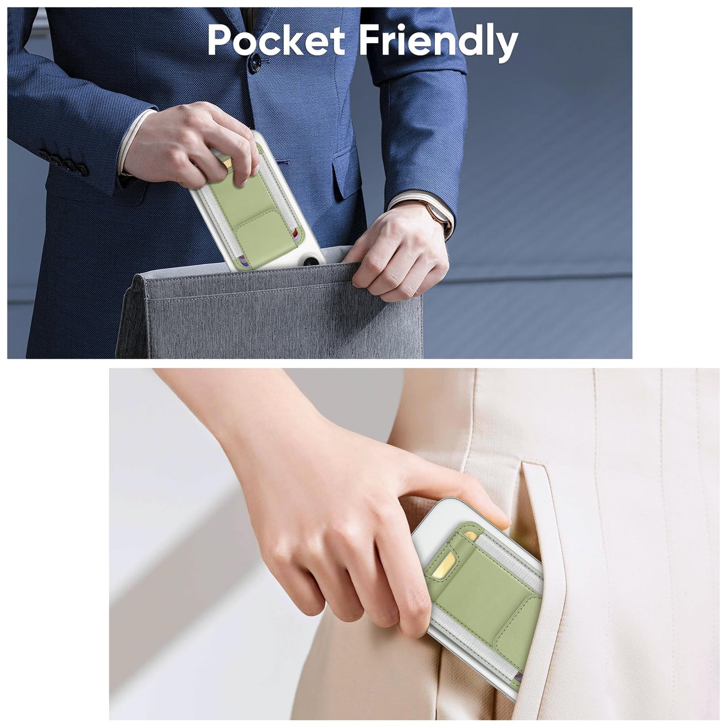 FINPAC MagSafe Wallet, Magnetic Card Wallet Holder for iPhone 17/16/15/14/13/12 Series, Safe RFID Blocking Slim Leather 6 Card Holder for Women Men, Bamboo Green