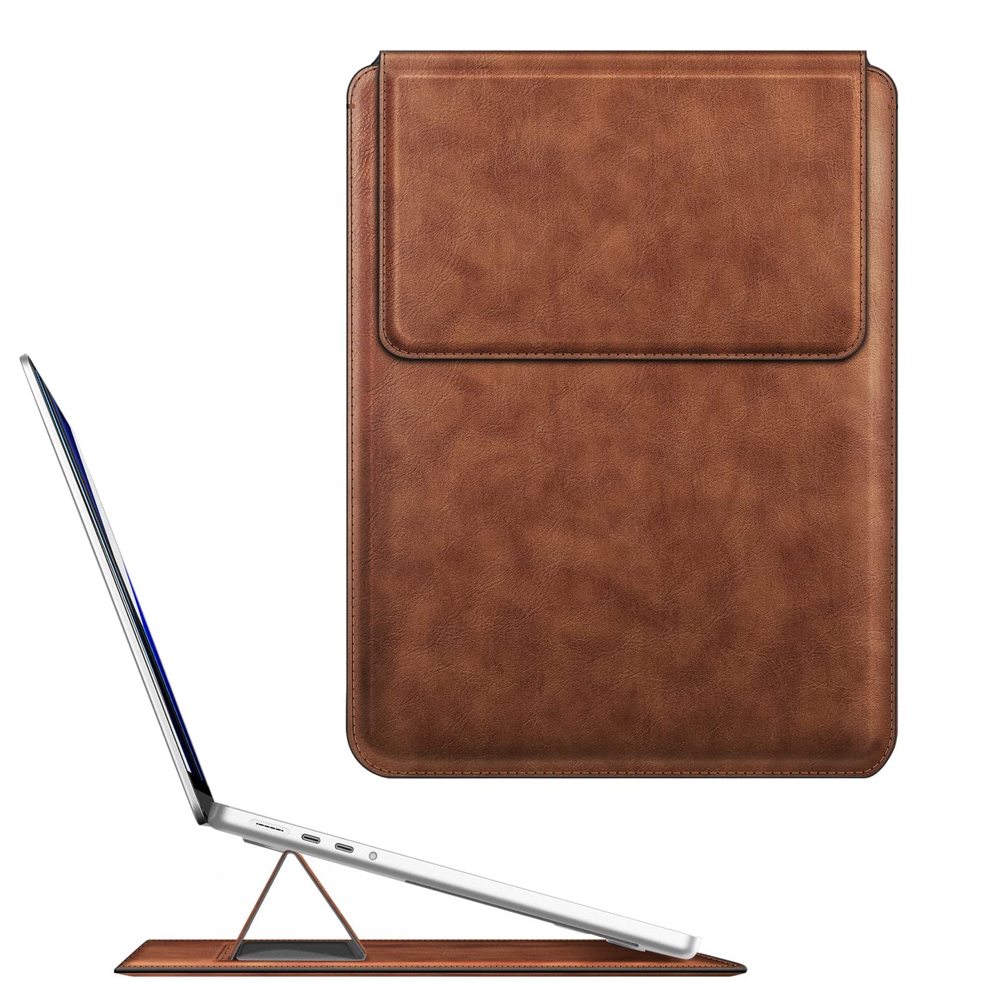 Fintie Sleeve Case for MacBook Neo 13 Inch, MacBook Air 13.6/13.3 Inch, MacBook Pro 13 Inch, Other Up to 13" Laptop Tablet – Slim Bag Cover with Stand, Synthetic Leather, Magnetic Closure, Brown