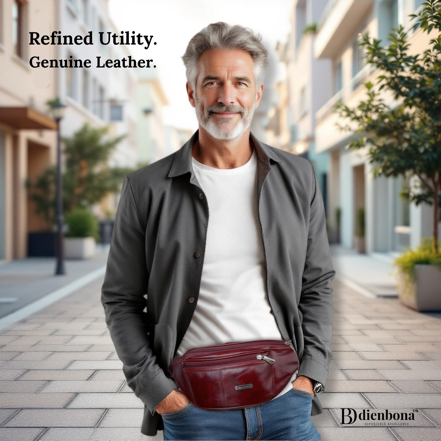 Genuine Leather Fanny Pack Bum Bag for Men – Crossbody Sling Waist Bag with 3 Pockets & Hidden Anti-Theft Pocket, Adjustable Strap, Lightweight Travel Hip Bag for Hiking, Outdoor & Daily Use (Navy)