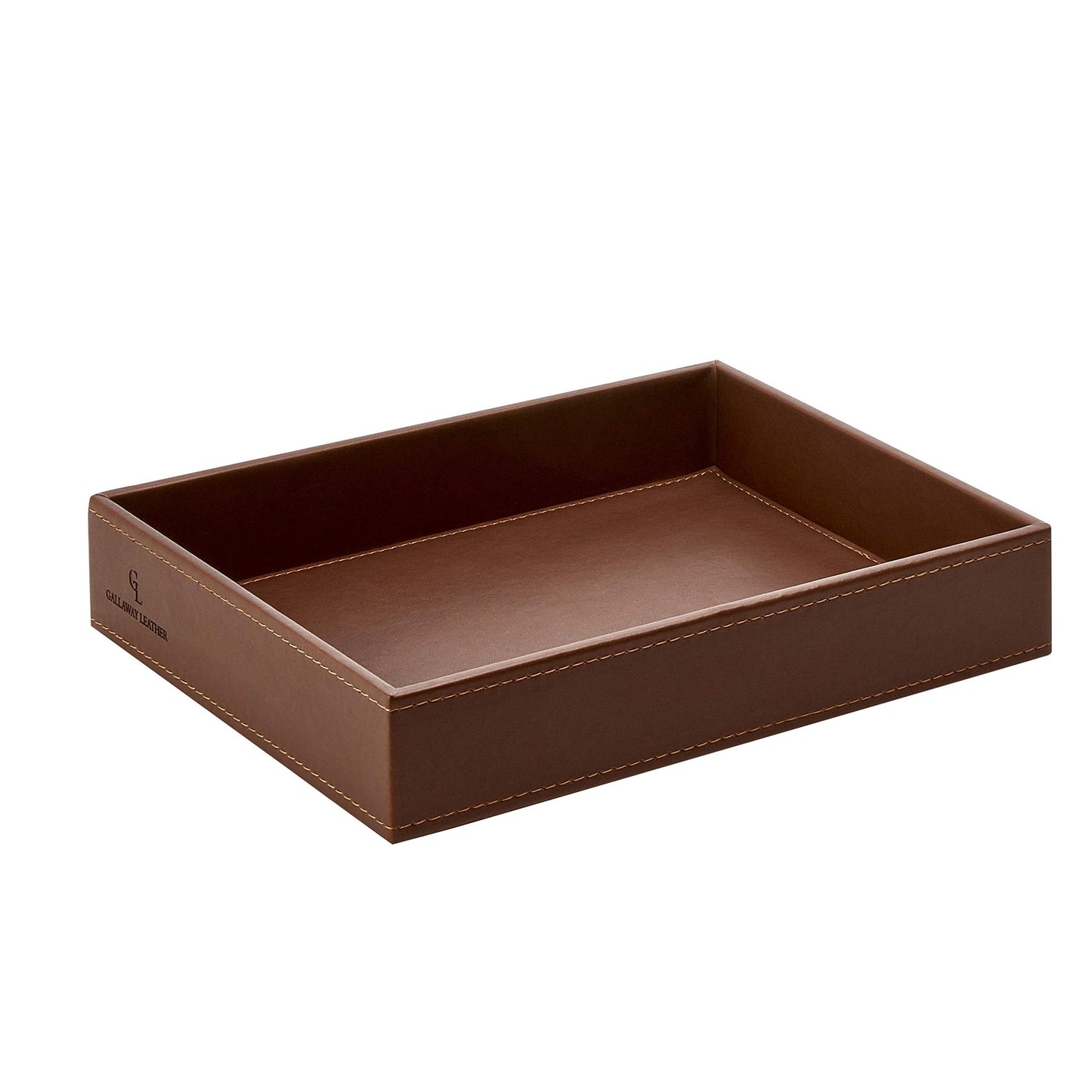 GALLAWAY Leather Valet Tray for Men - Nightstand Organizer EDC Tray for Wallet and Keys - Bedside Dresser Catch All Dump Key Bowl for Entryway Table, Dark Brown