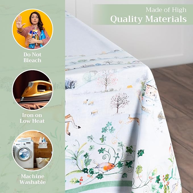 Maison d' Hermine Table Cloth Rectangle Table 100% Cotton 60 x 108 Inches Fall Tablecloth Reusable Everyday Use for Thanksgiving Christmas Decorations Dining Farmhouse Party (Snowy World)