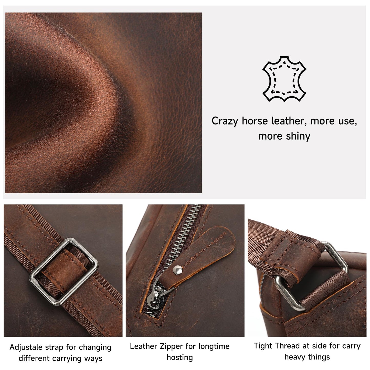 NIUCUNZH Genuine Leather Mens Sling Bag for Women Vintage Small Crossbody Bags Purse for Hiking Travel Chest Daypack (coffee)
