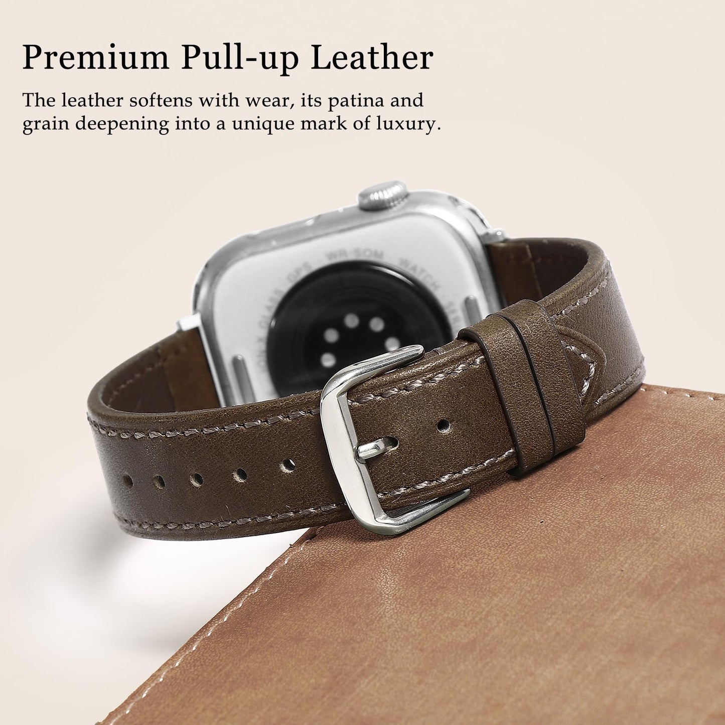 Soft Top-Grain Leather Watch Band Men Women, Compatible with All Apple Watch Series, Breathable, Sweat-Resistant iWatch Strap