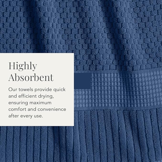 NY Loft 100% Cotton 4 Pack Bath Towel Set| Navy Bath Towels | Super Soft &