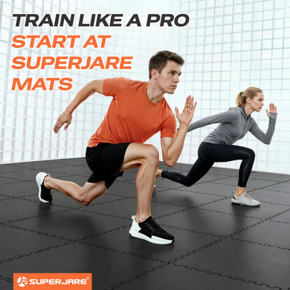 SUPERJARE 0.56'' Thick Rubber Top Exercise Equipment Mats, High Density EVA Foam Mats with Rubber Top, Interlocking Gym Flooring for Home Gym, Protective Workout Mat