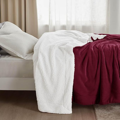 Bedsure GentleSoft Sherpa Fleece Blankets Queen Size for Bed - Thick and Warm Throw for Women, Soft Fuzzy Plush Queen Christmas Blanket for Winter, Burgundy, 90x90 Inches