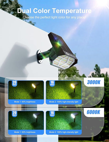 Brightown 6Pack Solar Spot Lights Outdoor [Cool & Warm Light 2-in-1], IP67 Solar Lights Outdoor Waterproof with 1800mAh, Two Mounting Methods Outdoor Solar Lights for Yard, Garden and Pathway