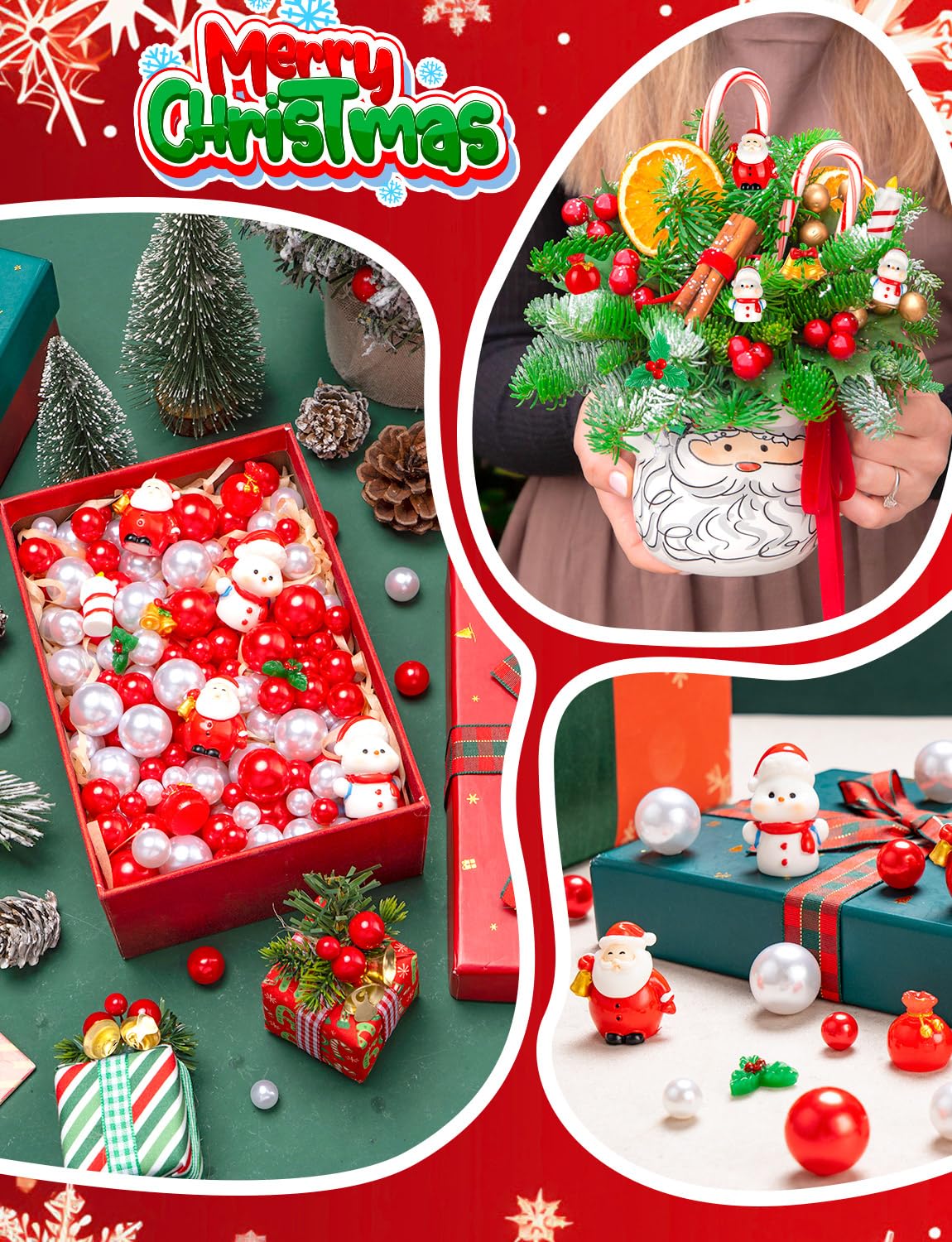 100Pcs Christmas Vase Filler, Red and White Floating Vase Fillers for Table Centerpieces Decorations