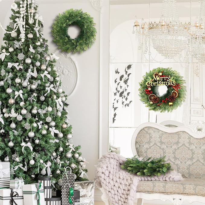 Zeyune 4 Pcs Christmas DIY Green Wreath 14 Inch Artificial Christmas Wreaths Faux Plain Wreaths for Decorating Front Door Window Room Farmhouse Xmas Party Indoor Outdoor (Novel Style)