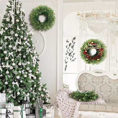Zeyune 4 Pcs Christmas DIY Green Wreath 14 Inch Artificial Christmas Wreaths Faux Plain Wreaths for Decorating Front Door Window Room Farmhouse Xmas Party Indoor Outdoor (Novel Style)