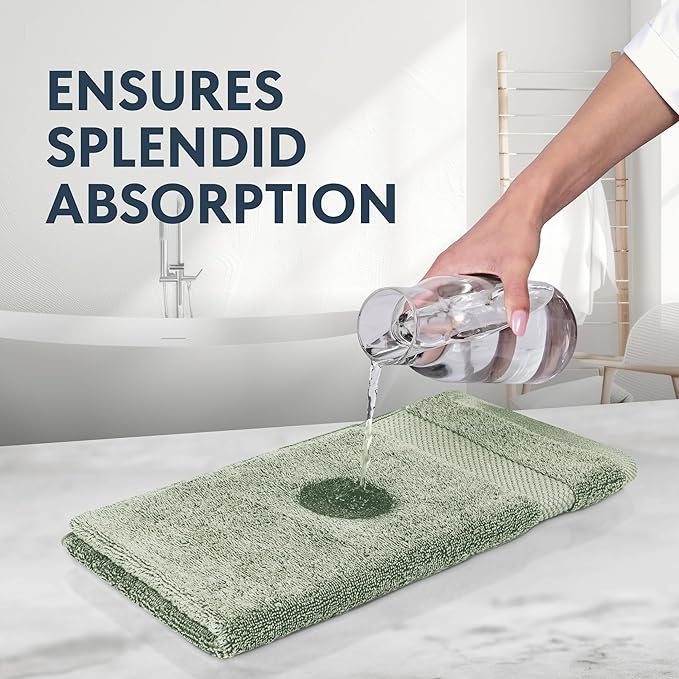 White Classic Luxury Light Green Hand Towels