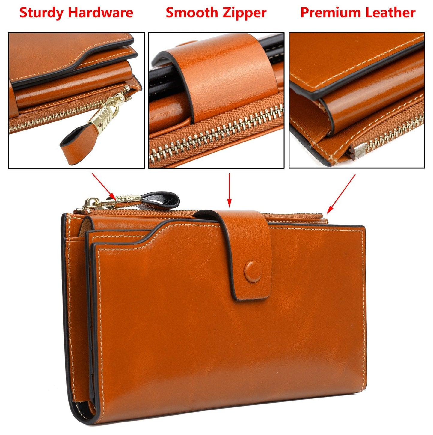 YALUXE Women's Genuine Leather Wallet RFID Blocking with 21 Card Slots ID Window Cash Cell Phone Pocket
