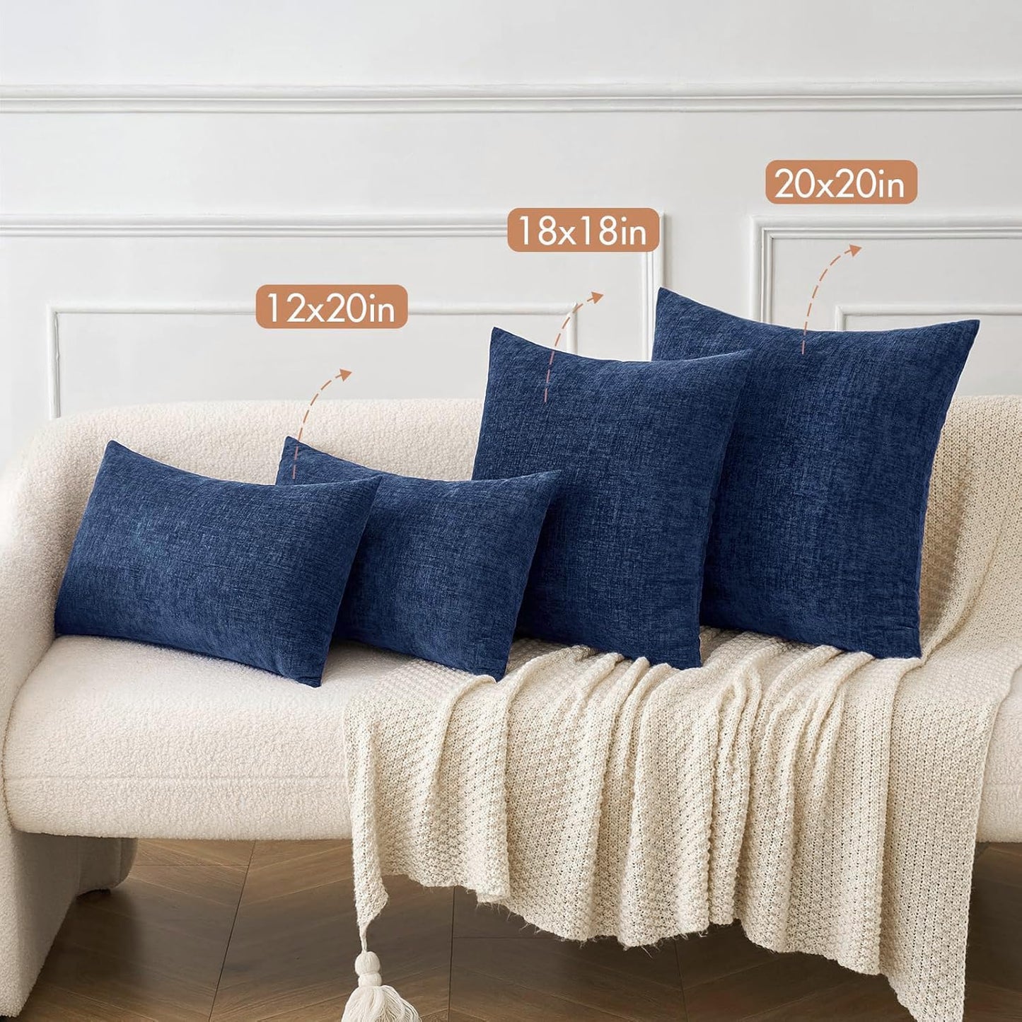 MIULEE Pack of 2 Couch Throw Pillow Covers 16x16 Inch Spring Soft Navy Chenille Pillow Covers for Sofa Living Room Solid Dyed Pillow Cases