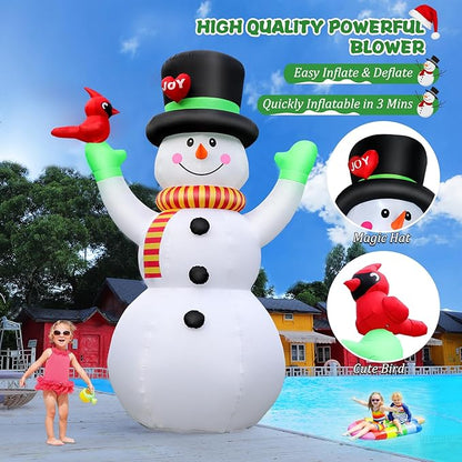 FunFanso 14 FT Christmas Inflatable Snowman with Bird, Blow Up Outdoor Decorations Built-in Bright LED Light, Giant Blow Up Snowman Wear Magic Hat Garden Yard Patio Holiday Mall Display Hall Decor