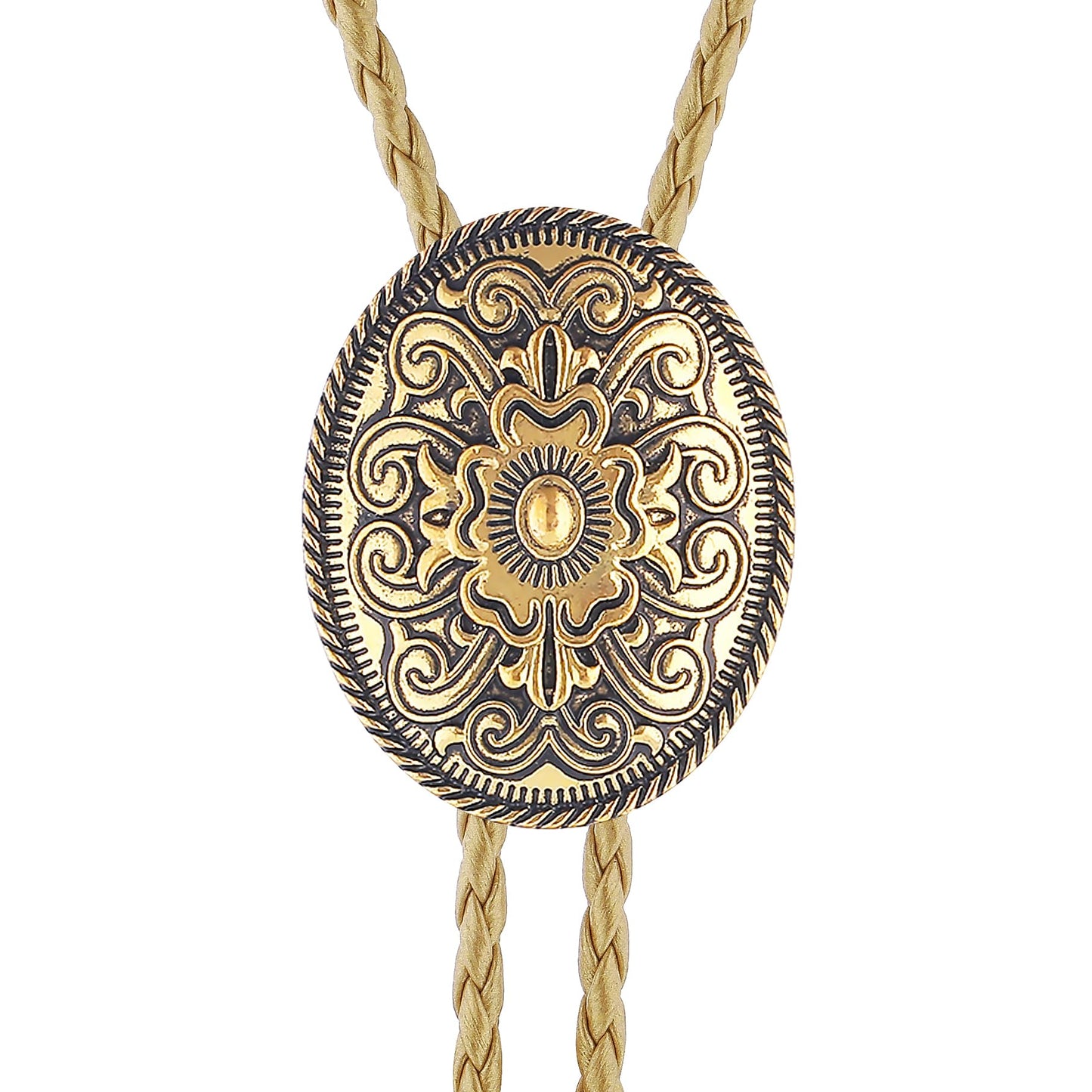 GelConnie Bolo Tie for Women Gold Leather Cord Handmade Floral Bolo Tie For Men Cowboy Necklace Gold Jewelry for Men Western Ties