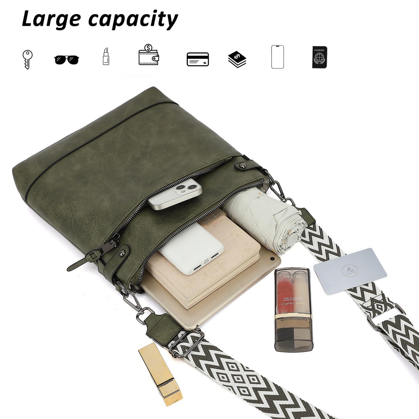 TANTOMI Vegan Leather Crossbody Bags for Women Hobo Travel Purse with Guitar Strap Trendy Women's Handbags with 6 Card Slots
