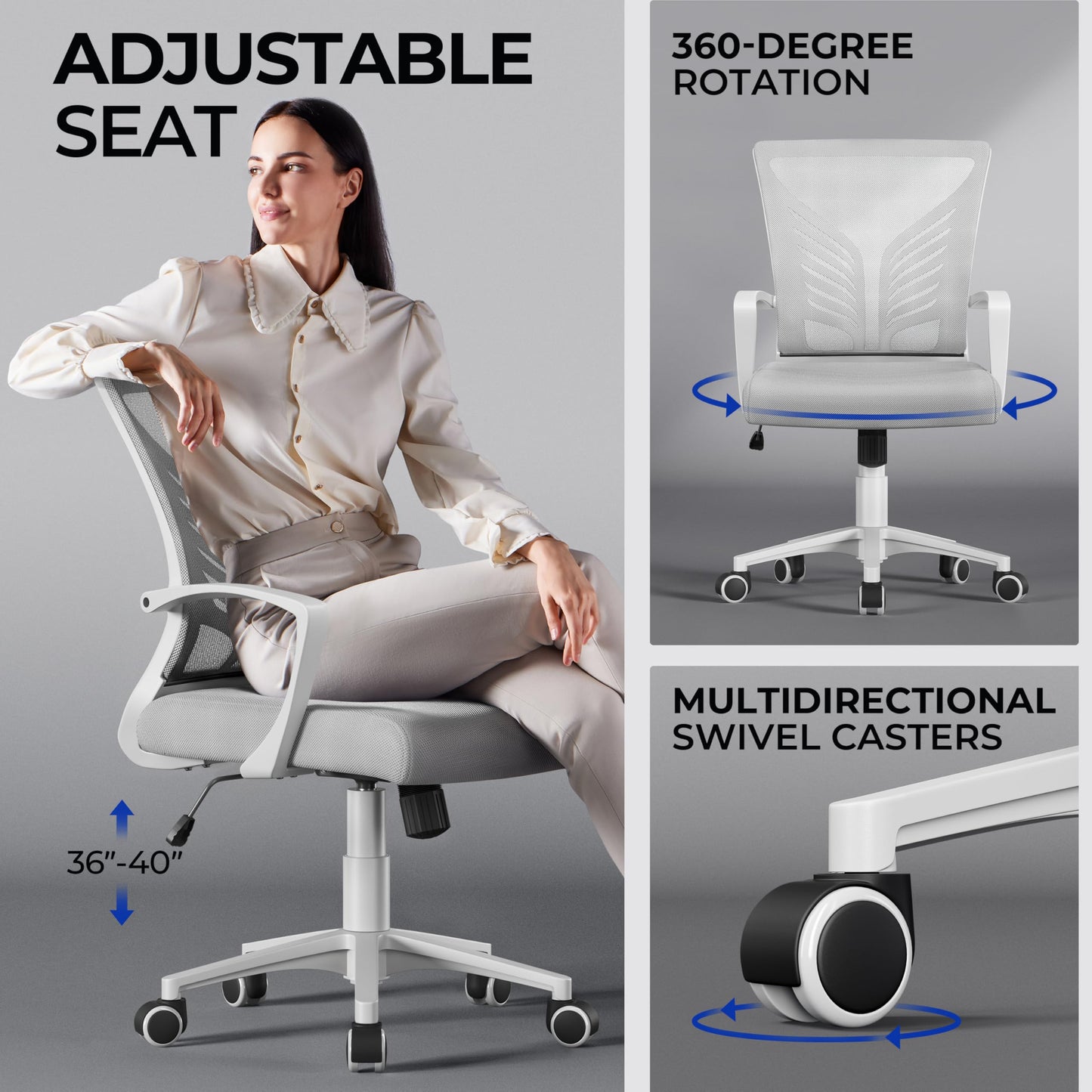 Yaheetech Office Chair Mesh Desk Chair Computer Chair Gaming Chair Adjustable Comfy Chair Swivel Ergonomic Chair for Home Office/Work/Study, Light Gray