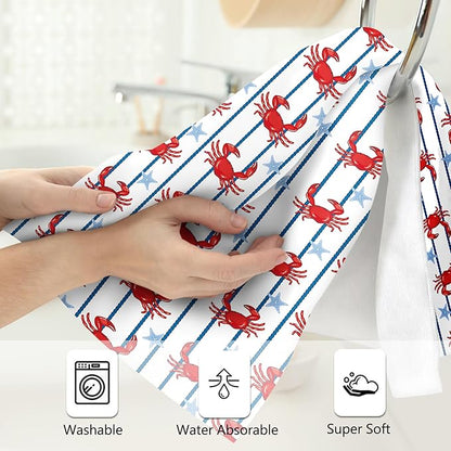 Cute Crabs Coastal Hand Towels for Bathroom Decorative Set of 2 Absorbent Nautical Bath Towels Gifts Beach Spa Yoga Swim Gym Home Farmhouse Kitchen Summer Ocean Themed Bathroom Decor 14"x28"