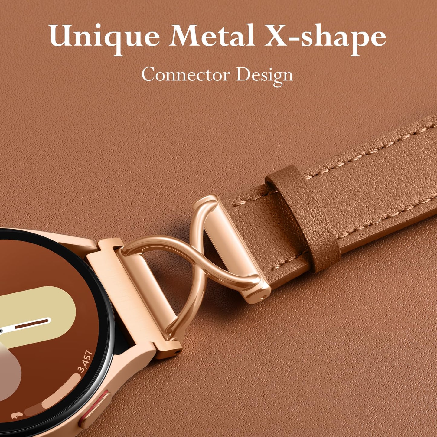 GEAK Leather Band Compatible with Samsung Galaxy Watch 7 Band 6 5 4 FE 40mm 44mm, Watch 6 Classic/5 pro/Active 2, 20mm Dressy Replacement Strap with X-Shape Design for Samsung Watch Bands Women