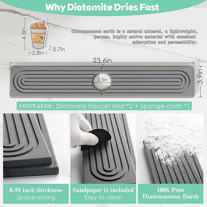 Stone Faucet Mat for Kitchen Sink, Diatomite Drying Stone Tray & Sink Protector