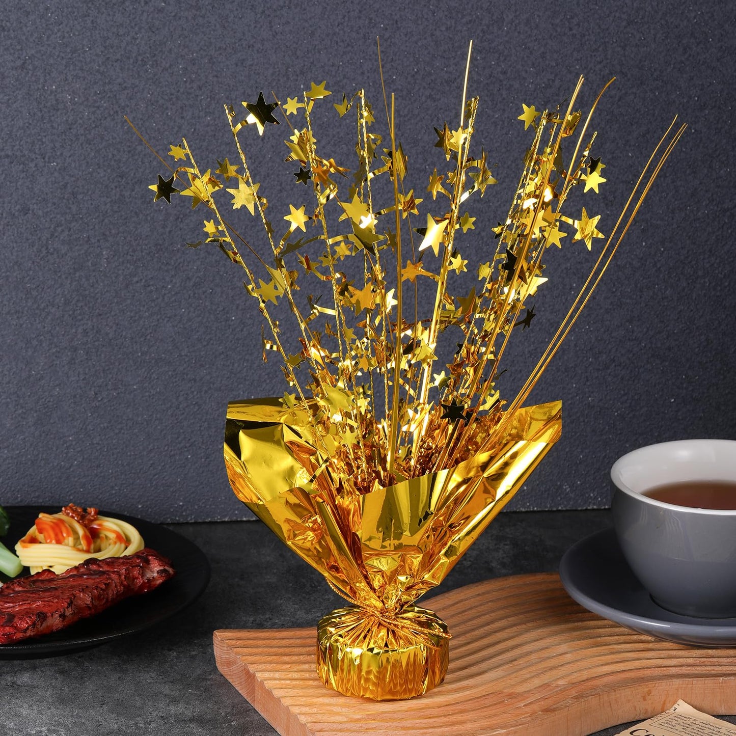 6 Pcs Metallic Foil Spray Centerpiece Star Table Decoration Gold Centerpieces Decors with Star Burst Table Centerpieces for Birthday Wedding Holiday Anniversary Graduation Home Party