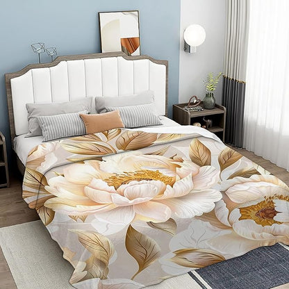 Vintage Golden Peony Blanket Gfits for Women Men Kids Floral Throw Blankets Soft Lightweight for Home Decor Couch Bed Sofa 50x60 Inches