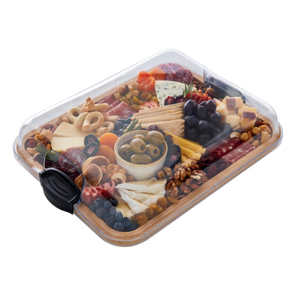 Farberware Build-A-Board Bamboo Cutting Board with Single Storage Compartment, Clear Locking Lid, Black Handles, Perfect for Charcuterie & Snacks