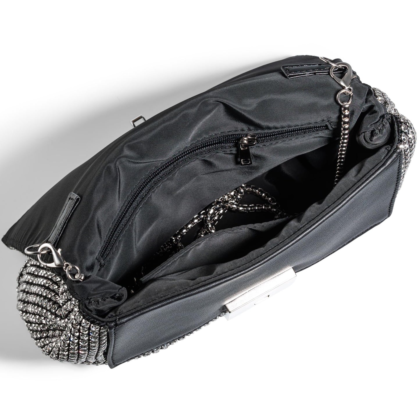 SARA DESIGNS Luxury Crystal Rhinestone Envelope Clutch Bag - Sparkly Silver Evening Purse for Weddings, Galas, and Formal Events - Designer Sparkle Pouch with Detachable Chain