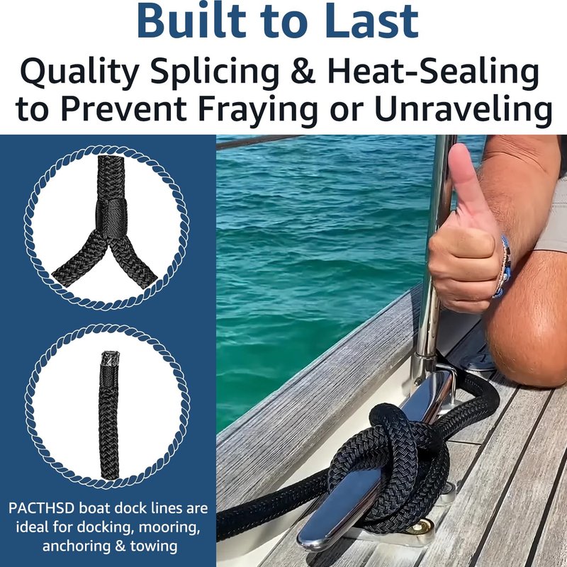 PACTHSD 4 Pack 3/8" x 20' Dock Lines - Marine Grade Nylon Boat Rope with 12" Loop for Docking and Mooring - Double Braided Boat Lines, High Strength, Easy Handling, Fray Resistant - Black