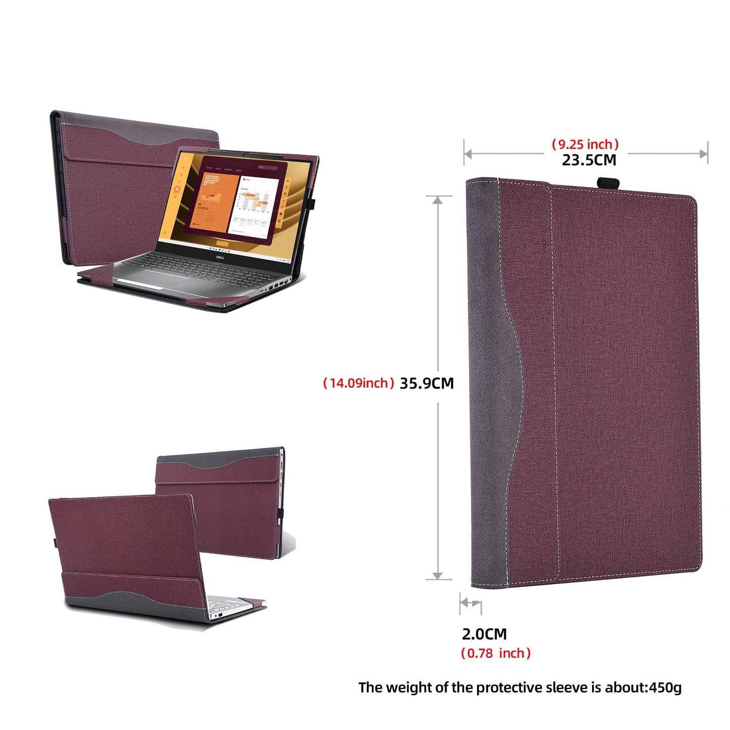 Laptop Case for DELL Latitude 5550 2-in-1 |Latitude 5540 5530 5520 Laptop All Inclusive Drop Case 15.6" PU Leather Inside Pocket Cover (Wine red)