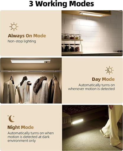 EZVALO 3 Pack Under Cabinet Lighting Wireless with Battery Indicator, 2000mAh Rechargeable Motion Sensor Light Indoor, 10inch 80 LED Under Counter Lights for Kitchen Closet, 3 Color Temps, Dimmable