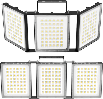 600W LED Flood Light Outdoor, 60000LM Super Bright Stadium Light, IP66 Waterproof 6000K Daylight, 3 Heads Adjustable Outdoor Floodlights for Backyard, Parking Lot,Stadium, Field(2 Pack)