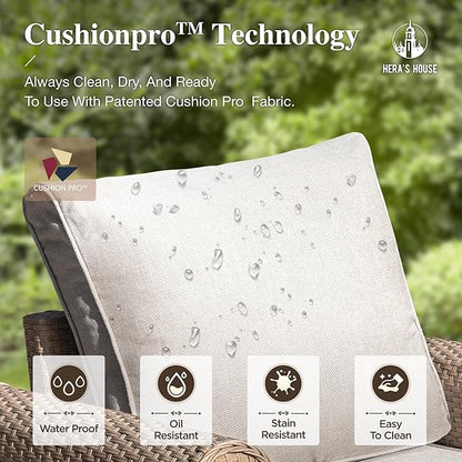 HERA'S HOUSE Patio Furniture Set, 2-Piece Outdoor Wicker Chairs with Widened 5.9" Armrests and 5.5" Thick Waterproof Cushions, All Weather Conversation Set for Lawn Backyard Garden, Beige