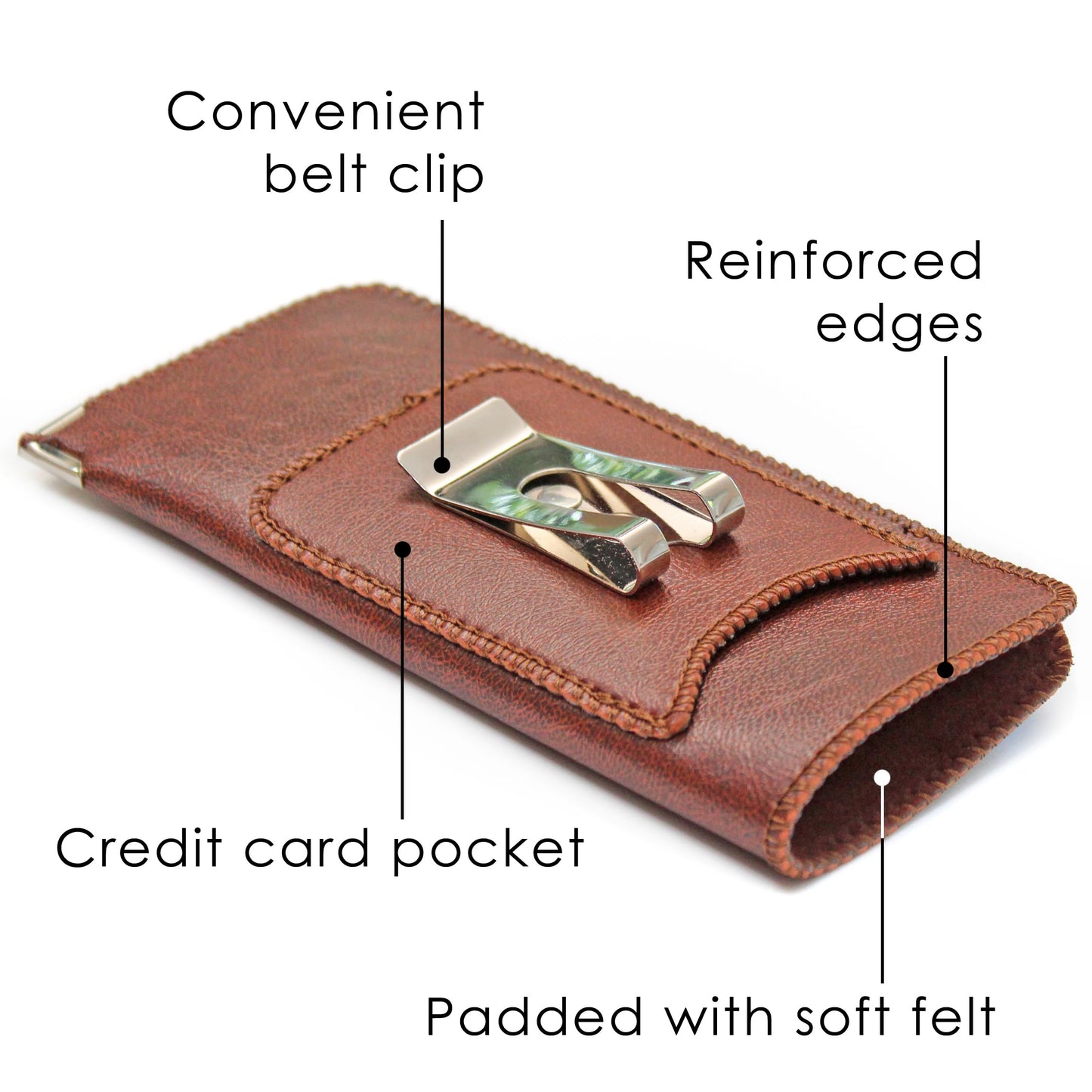 Premium Soft Glasses Case with Belt Clip & Card Pocket, PU Leather Eyeglass Sunglass Reading Glasses Case Pouch Brown B01BR