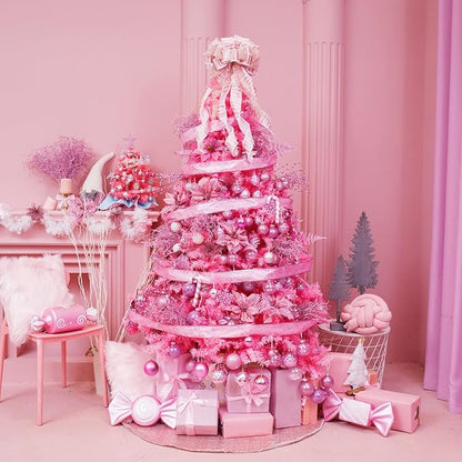 SY CRAFT 86 Pieces of Assorted Shatterproof Christmas Ball Snowflake Ornaments Seasonal Decorative Hanging Ornament Set with Hand-held Gift Package for Xmas Tree Decorations (86PCS, Pink)