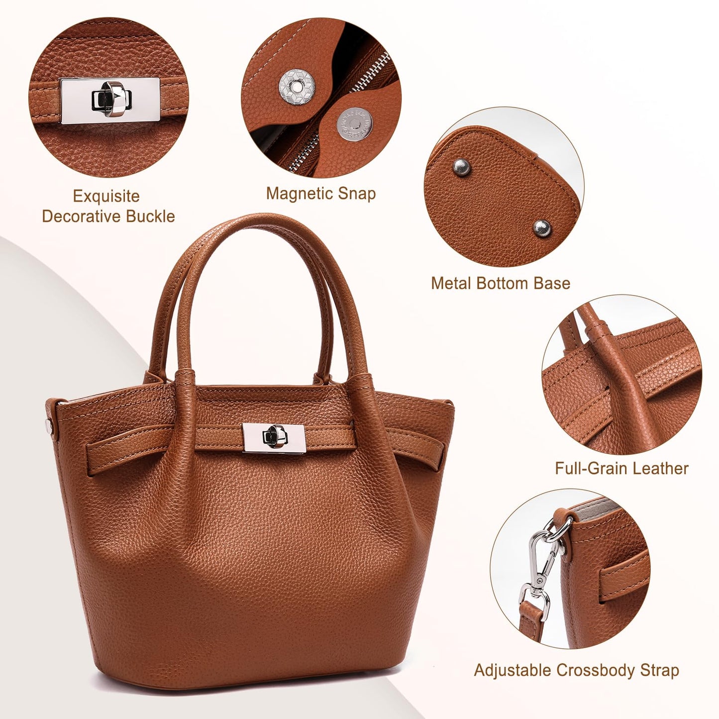 Genuine Leather Bucket Bags for Women: Small Tote Purses for Ladies Luxury Designer Crossbody Satchel Handbags(Brown)