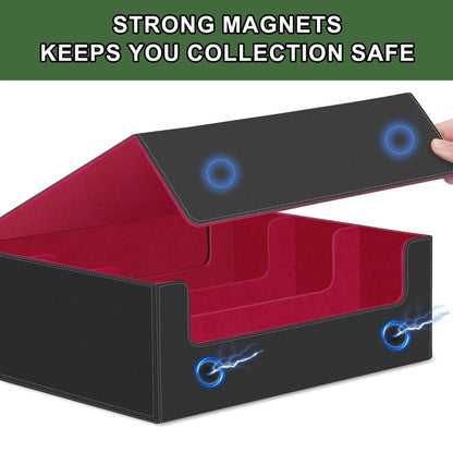 Card Deck Case for Trading Cards,Card Storage Box Holds 1800+ Single Sleeved Cards,PU Leather Magnetic Closure Commander Card Boxes Magic Card Holders Fit for Game Cards and Sport Cards (Black&Red)